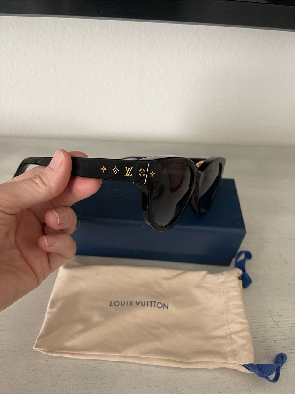 Louis Vuitton Black Frame Sunglasses with Gold Accents - Picture 2 of 5